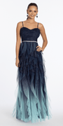 Strappy Back Ombre Glitter Mesh A Line Dress with Rhinestone Detail - Camille La Vie