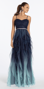 Strappy Back Ombre Glitter Mesh A Line Dress with Rhinestone Detail - Camille La Vie