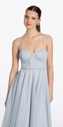 sky-blue/size/4/missy/Camille La Vie/Glitter Mesh Corset Tea Length Dress with Pearl Waist/close up