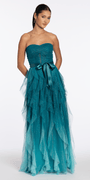 Strapless Glitter Mesh Ombre A Line Dress with Tendrils - Camille La Vie