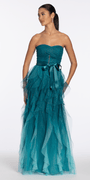 Strapless Glitter Mesh Ombre A Line Dress with Tendrils - Camille La Vie