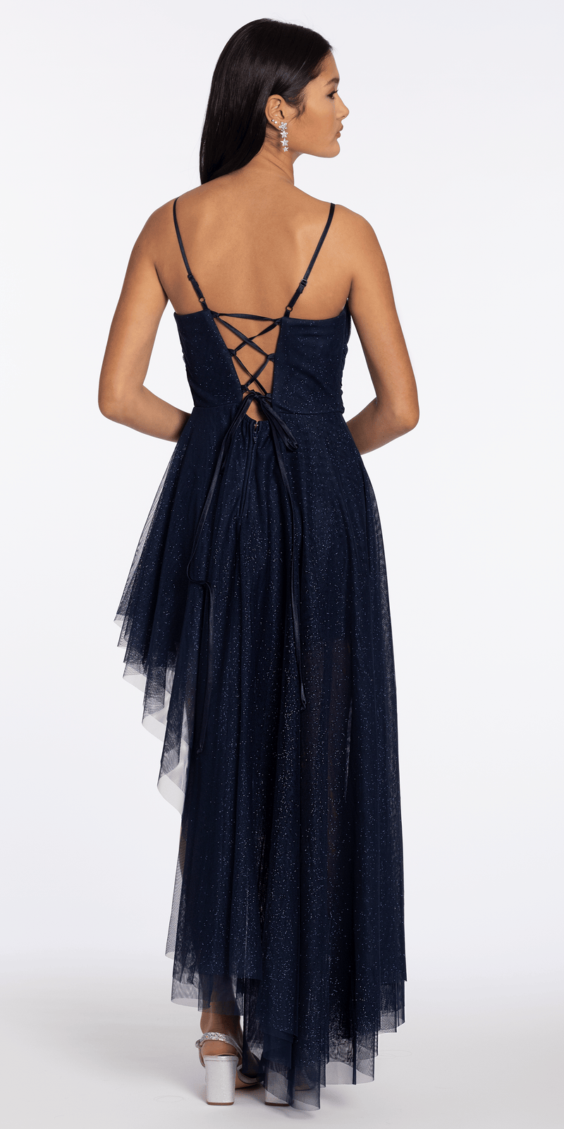 navy/size/4/missy/Camille La Vie/Strappy Back Glitter Mesh Sweetheart Corset High-Low Dress /back