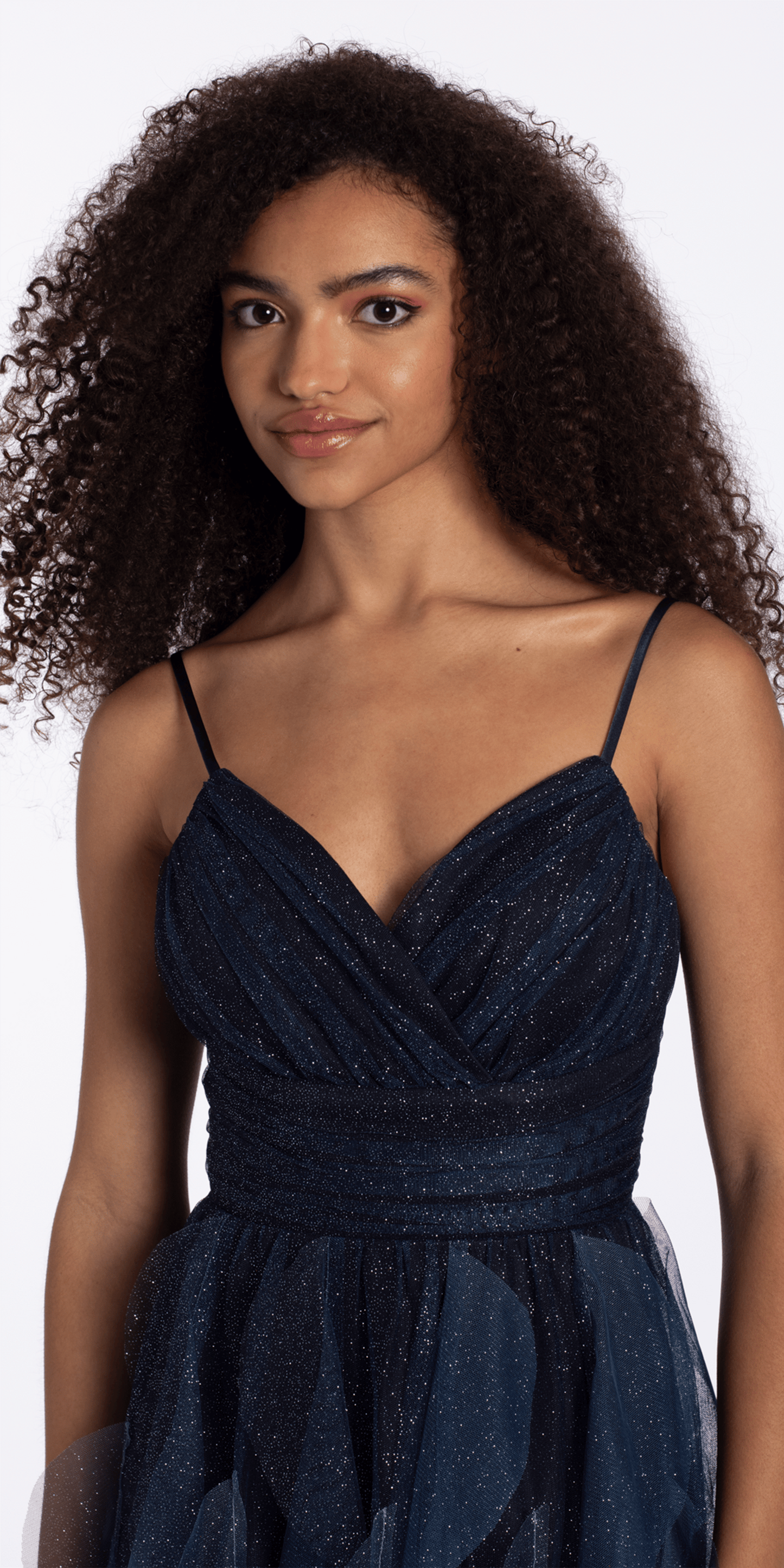 navy/size/4/missy/Camille La Vie/Ombre Glitter Mesh Empire Fit and Flare Dress/close up