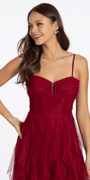 Lace Up Back Glitter Mesh Corset A Line Dress with Tendrils - Camille La Vie