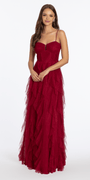 Lace Up Back Glitter Mesh Corset A Line Dress with Tendrils - Camille La Vie