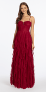 Lace Up Back Glitter Mesh Corset A Line Dress with Tendrils - Camille La Vie