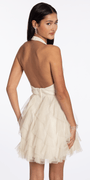 Glitter Mesh Halter Fit and Flare Dress with Embroidered Waist - Camille La Vie