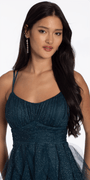 Camille La Vie Strappy Back Glitter Mesh High Low Dress with Tendrils