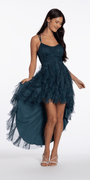 Camille La Vie Strappy Back Glitter Mesh High Low Dress with Tendrils junior / 2 / teal