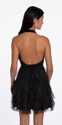 Camille La Vie Glitter Mesh Halter Fit and Flare Dress with Tendrils