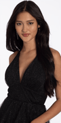 Camille La Vie Glitter Mesh Halter Fit and Flare Dress with Tendrils