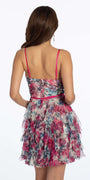 Plunging Floral Tiered Fit and Flare Dress with Satin Tie - Camille La Vie