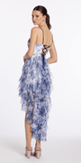 Floral Print Mesh Sweetheart Lace Up Ruffle High Low Dress - Camille La Vie