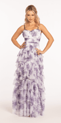 Sweetheart Mesh Floral Tiered Lace Up A Line Dress - Camille La Vie