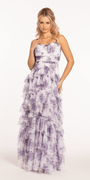 Sweetheart Mesh Floral Tiered Lace Up A Line Dress - Camille La Vie