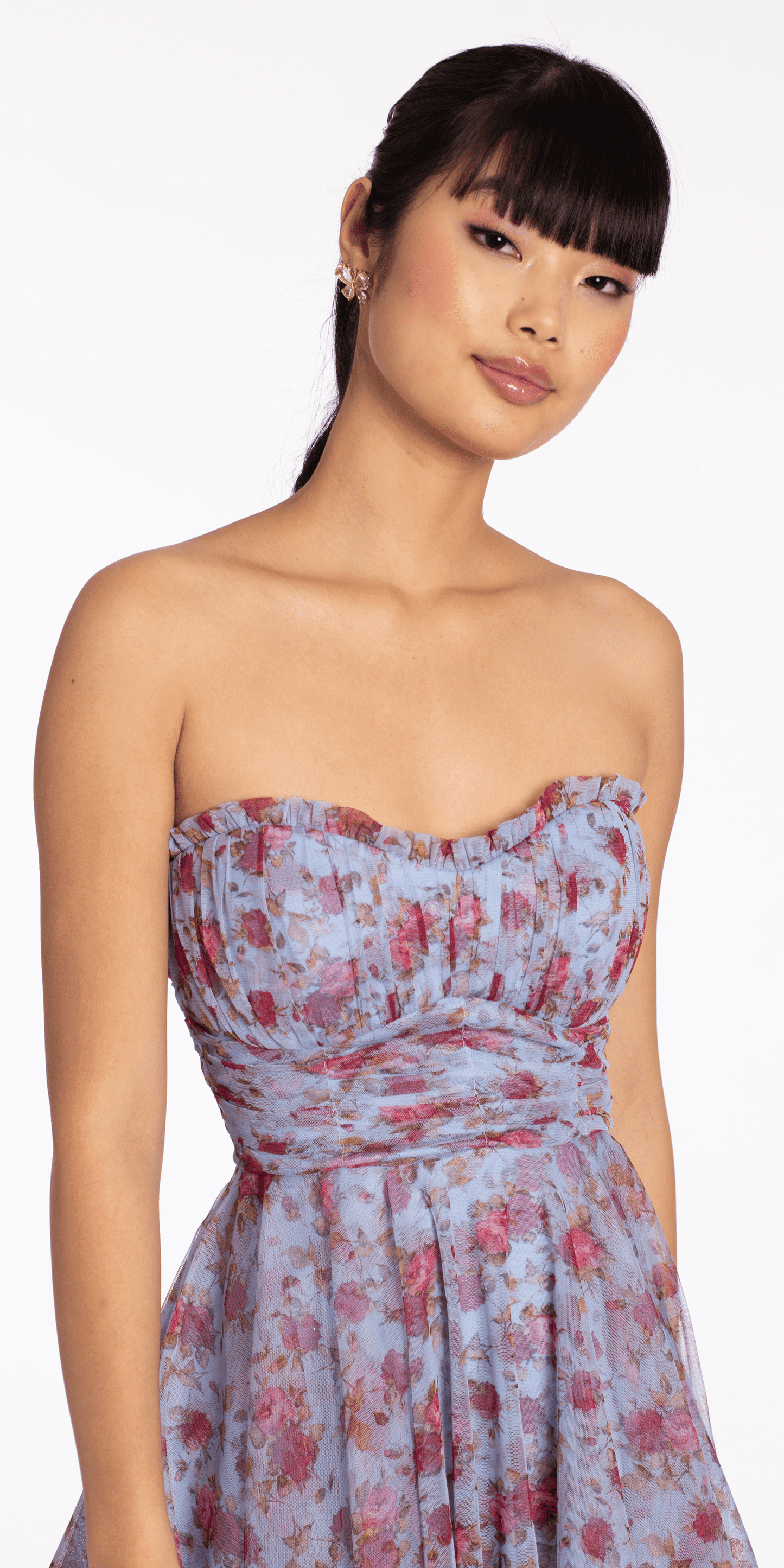 Rose Print Scallop Neck Fit and Flare Dress - Camille La Vie