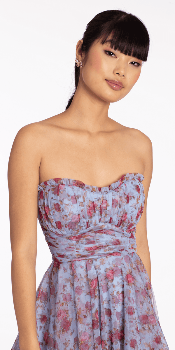 Rose Print Scallop Neck Fit and Flare Dress - Camille La Vie