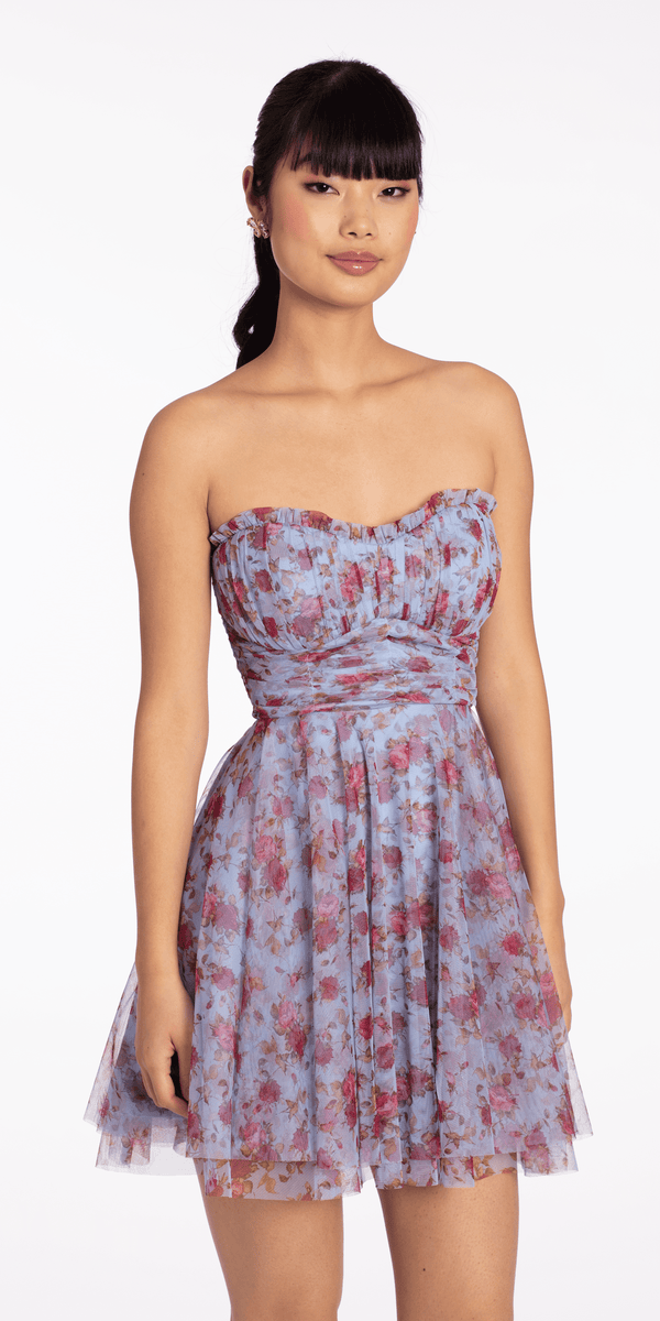 Rose Print Scallop Neck Fit and Flare Dress - Camille La Vie