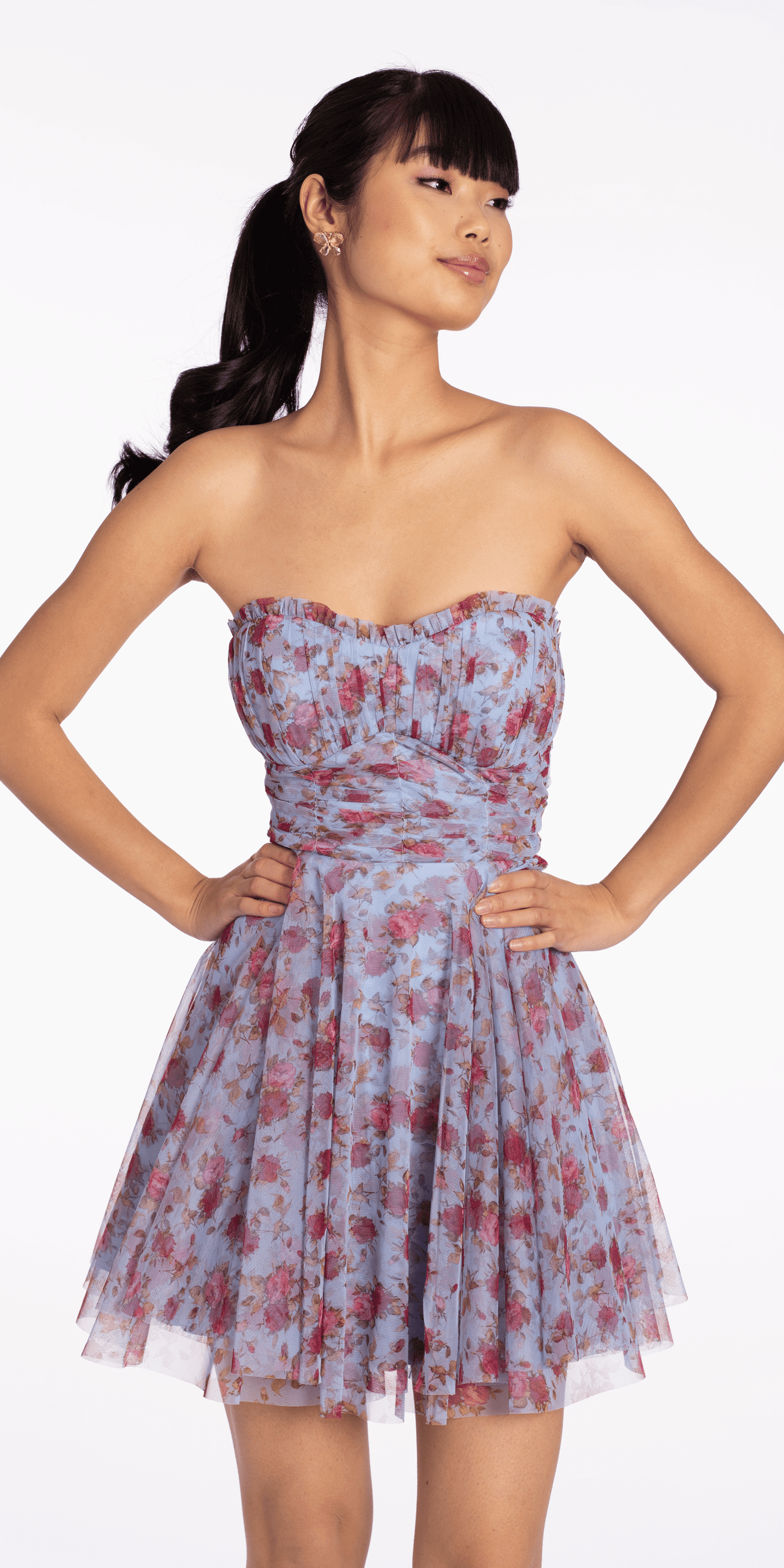 Rose Print Scallop Neck Fit and Flare Dress - Camille La Vie