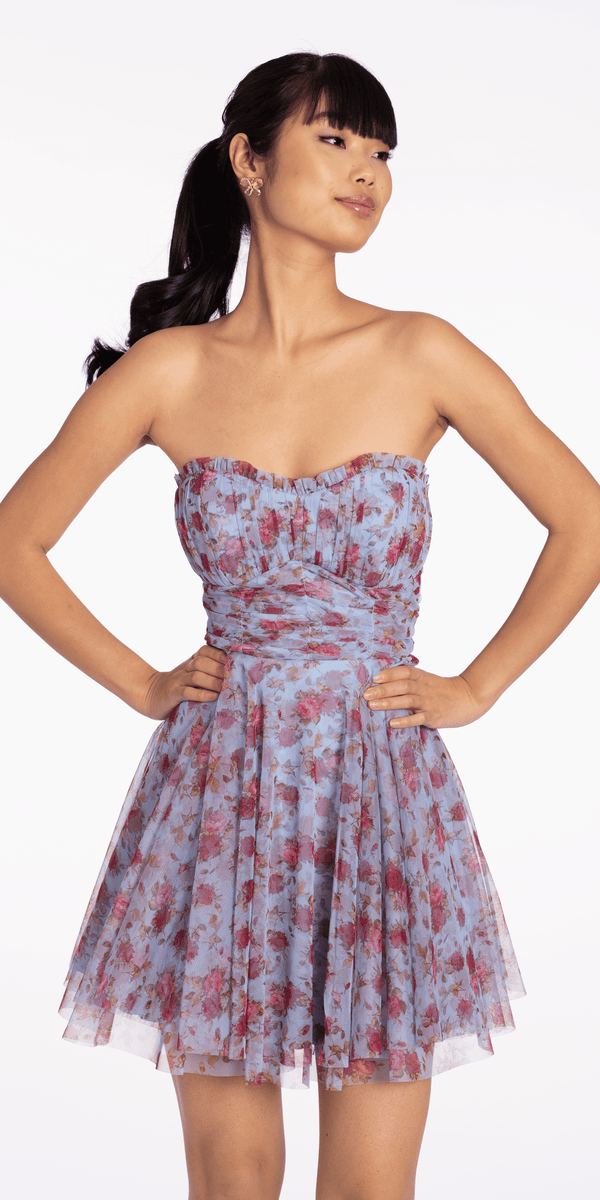 Rose Print Scallop Neck Fit and Flare Dress - Camille La Vie