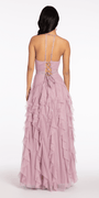 Mesh Strappy Back Halter Tiered Ballgown - Camille La Vie