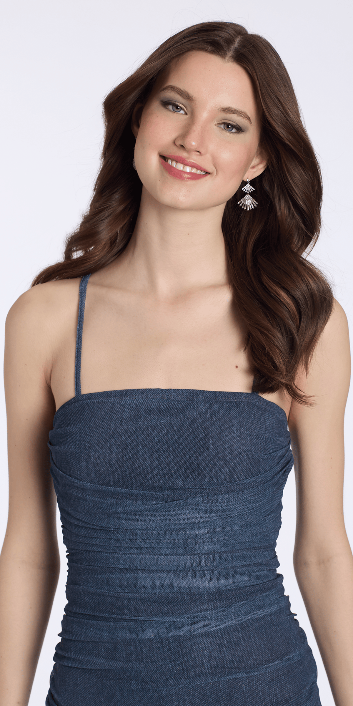  indigo/size/s/missy/Camille La Vie /Ruched Bodycon Dress with Adjustable Spaghetti Straps/close up 2