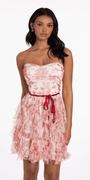 Strapless Floral Mesh Tiered Fit and Flare Dress - Camille La Vie