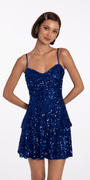 royal-blue/size/s/missy/Camille La Vie/Two Tier Sequin Tie Back Keyhole Fit and Flare Dress/front