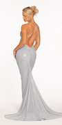 Drape Front Ruched Metallic X Back Trumpet Dress - Camille La Vie