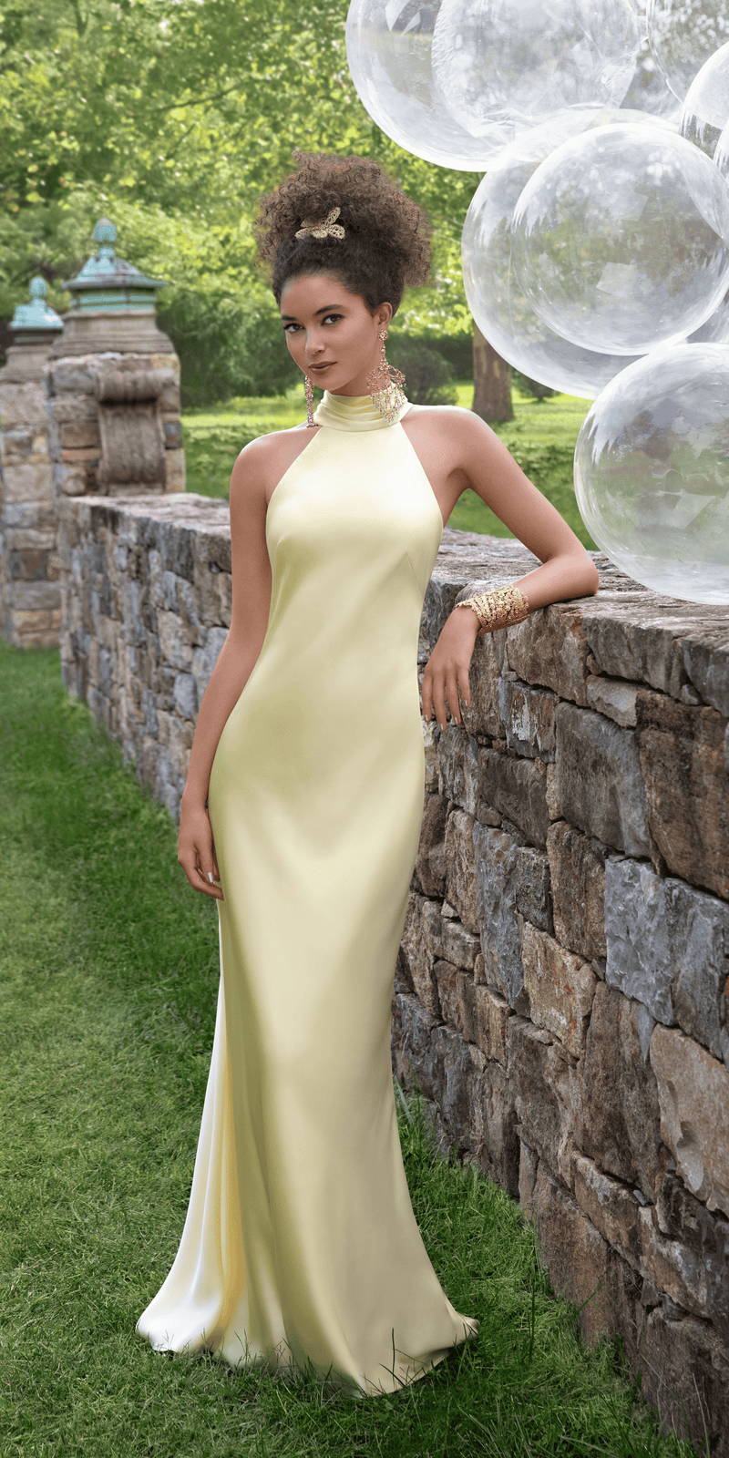 butter/size/4/missy/Camille La Vie/Charmeuse Satin Cutaway Halter Column Dress with Back Ruching /barbra retouched
