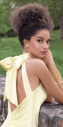 butter/size/4/missy/Camille La Vie/Charmeuse Satin Cutaway Halter Column Dress with Back Ruching /barbra retouched close up