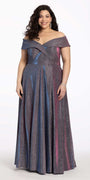 Off The Shoulder Surplice Two Tone Metallic Dress - Camille La Vie