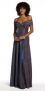 black-fuchsia/size/4/missy/Camille La Vie/Off The Shoulder Surplice Two Tone Metallic Dress/front alt