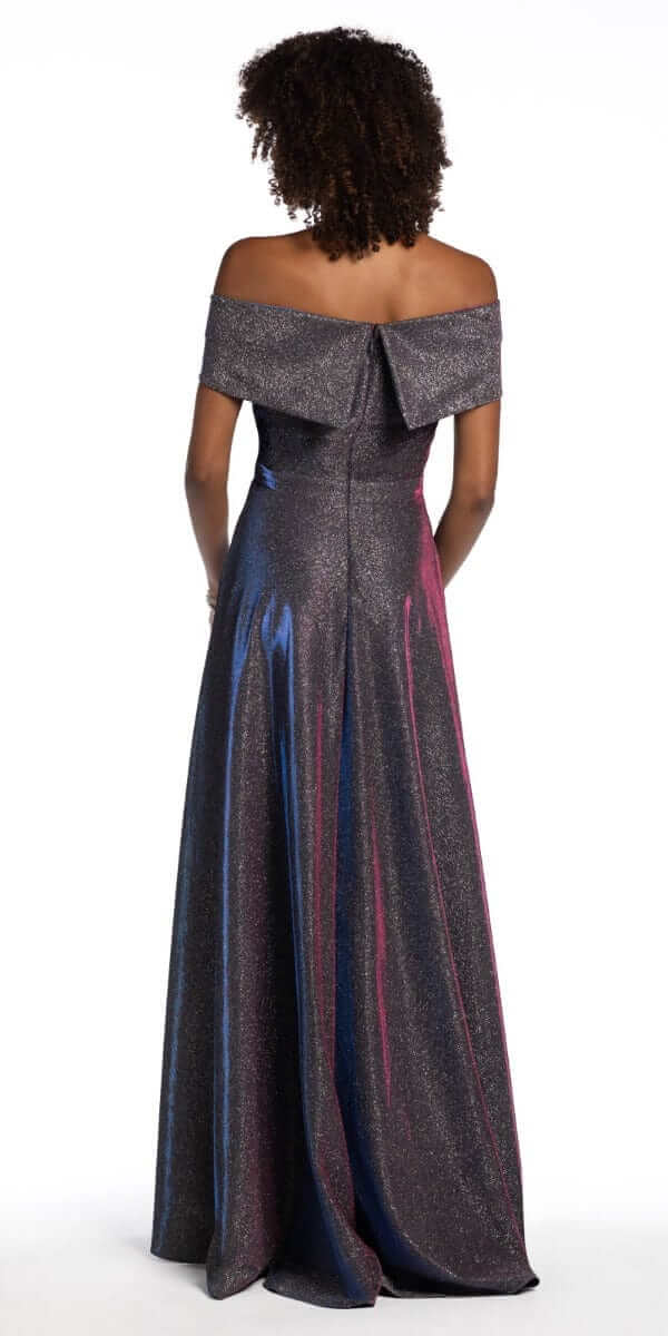 Off The Shoulder Surplice Two Tone Metallic Dress - Camille La Vie