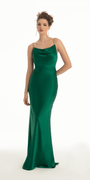 Charmeuse Satin Cowl Neck Column Dress with Rhinestone Straps - Camille La Vie