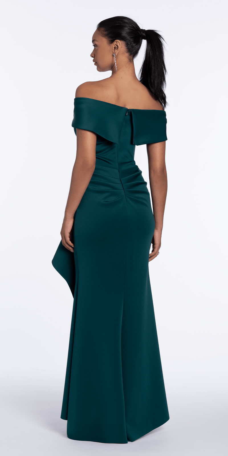 Off the Shoulder Scuba Dress with Side Ruffle - Camille La Vie