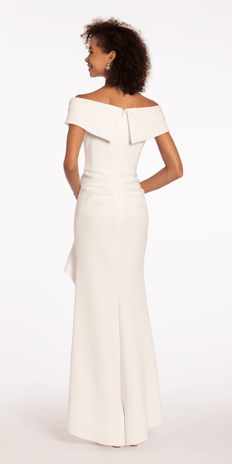 Off the Shoulder Scuba Dress with Side Ruffle - Camille La Vie