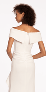 Off the Shoulder Scuba Dress with Side Ruffle - Camille La Vie