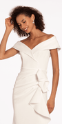 Off the Shoulder Scuba Dress with Side Ruffle - Camille La Vie