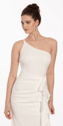 Scuba One Shoulder Column Dress with Side Ruffle - Camille La Vie