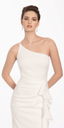 Scuba One Shoulder Column Dress with Side Ruffle - Camille La Vie