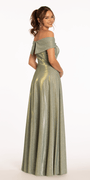 Two Tone Metallic Off the Shoulder Mock Wrap Dress - Camille La Vie