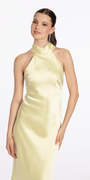 Charmeuse Satin Cutaway Halter Column Dress with Back Ruching - Camille La Vie