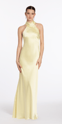 Charmeuse Satin Cutaway Halter Column Dress with Back Ruching - Camille La Vie
