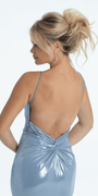 Metallic Plunge Knot Back Column Dress with Side Slit - Camille La Vie