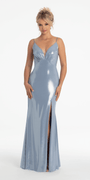 Metallic Plunge Knot Back Column Dress with Side Slit - Camille La Vie