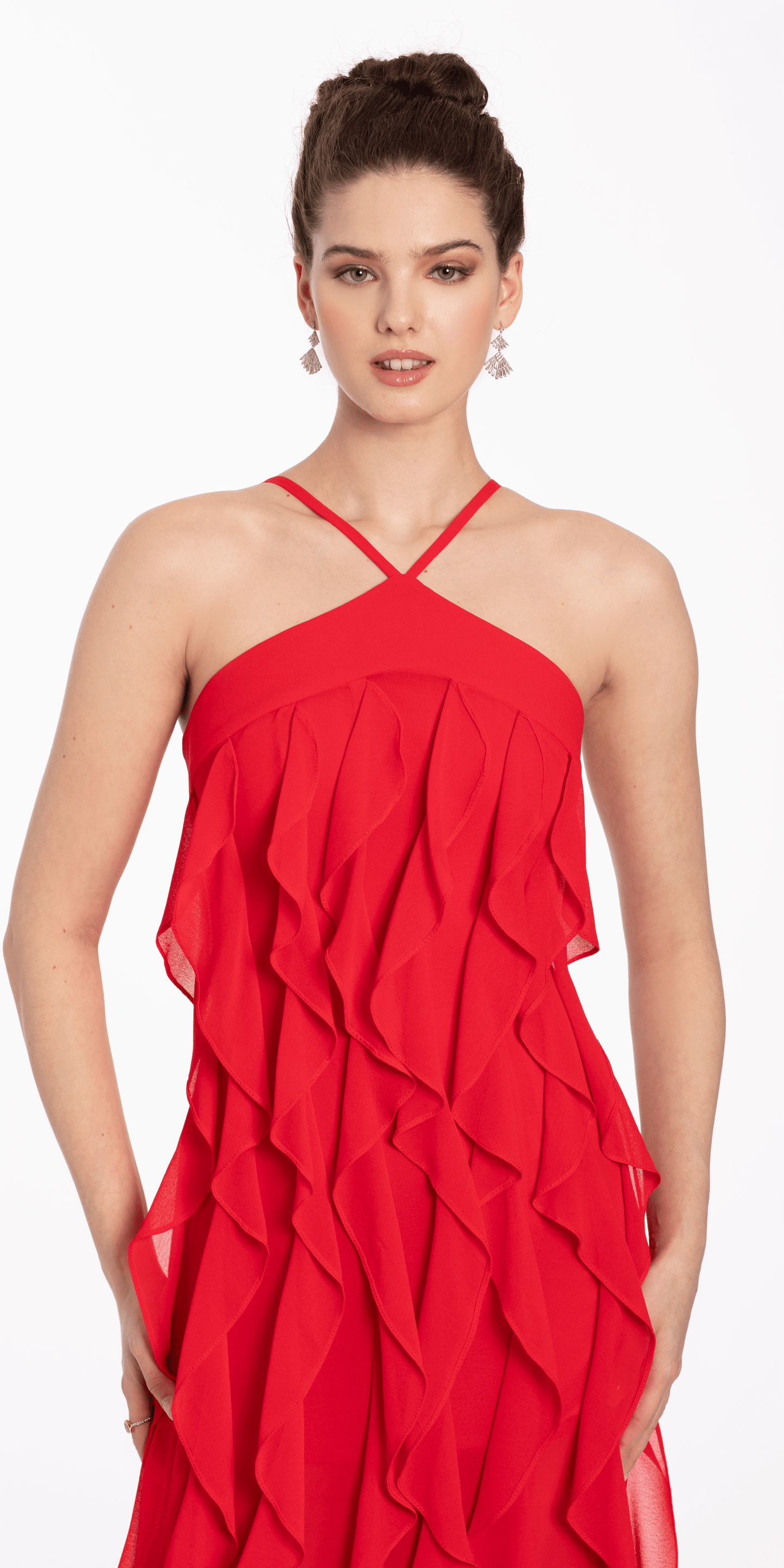 Chiffon Halter Neck Ruffle Dress - Camille La Vie