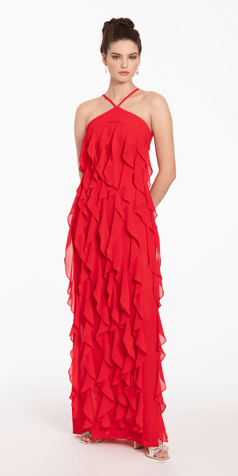Chiffon Halter Neck Ruffle Dress - Camille La Vie