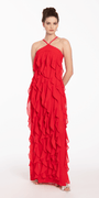 Chiffon Halter Neck Ruffle Dress - Camille La Vie