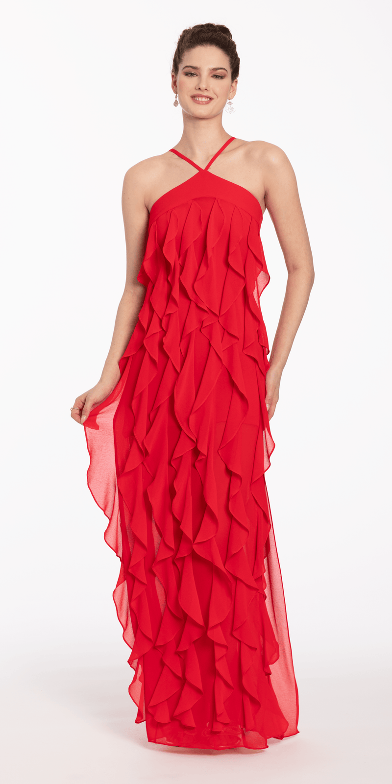 Chiffon Halter Neck Ruffle Dress - Camille La Vie